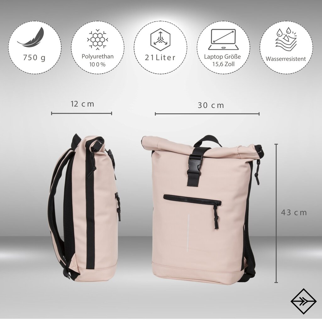 New Rebels New Rebels Mart New York Altrosa 21L Rucksack Rolltop Wasserabweisend Laptop 15.6"