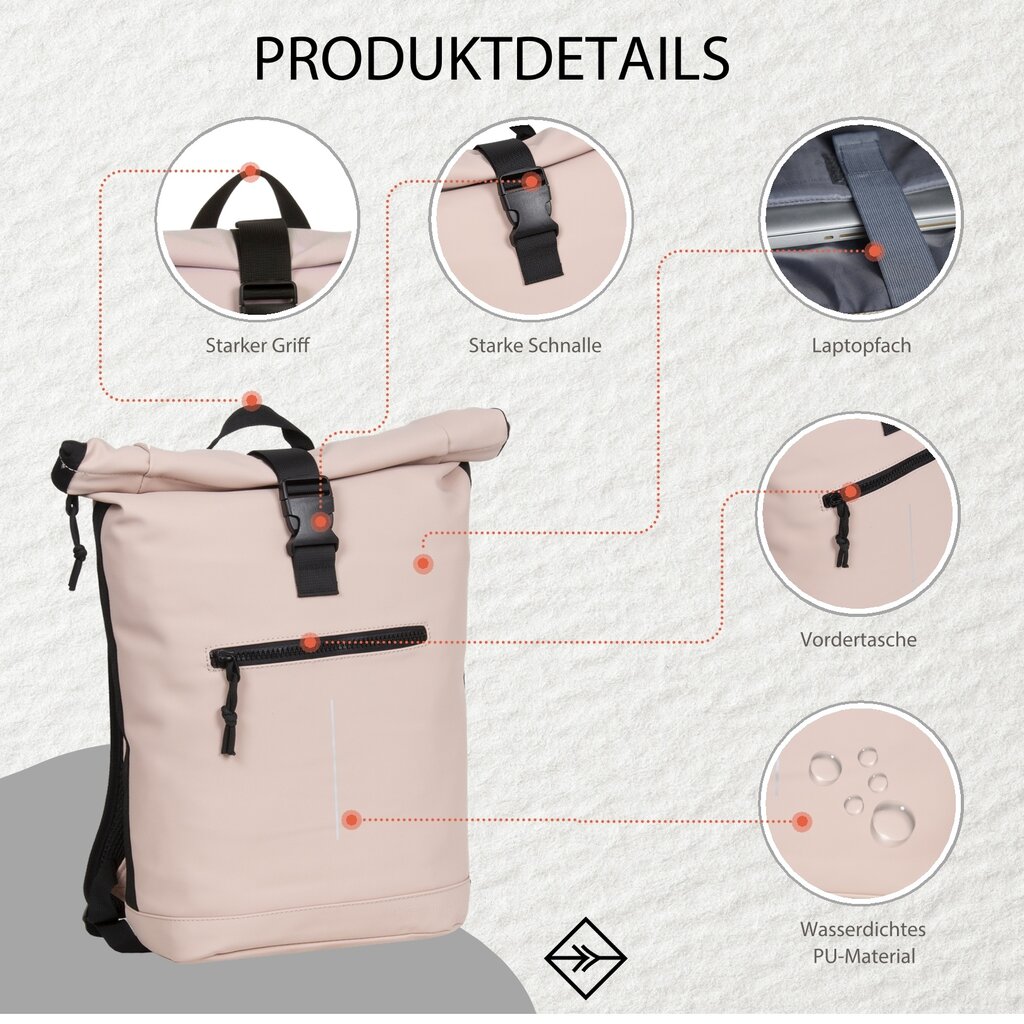 New Rebels New Rebels Mart New York Oudroze 21L Rugtas Rolltop Waterafstotend Laptop 15.6"