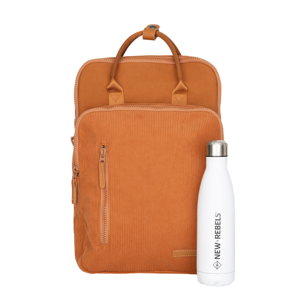 New Rebels New Rebels Ribbi Milwaukee – Laptoptas Schooltas Werktas 15.6 inch Laptopvak Rugzak Rib Fabric 18L Oranje / Coffee Brown