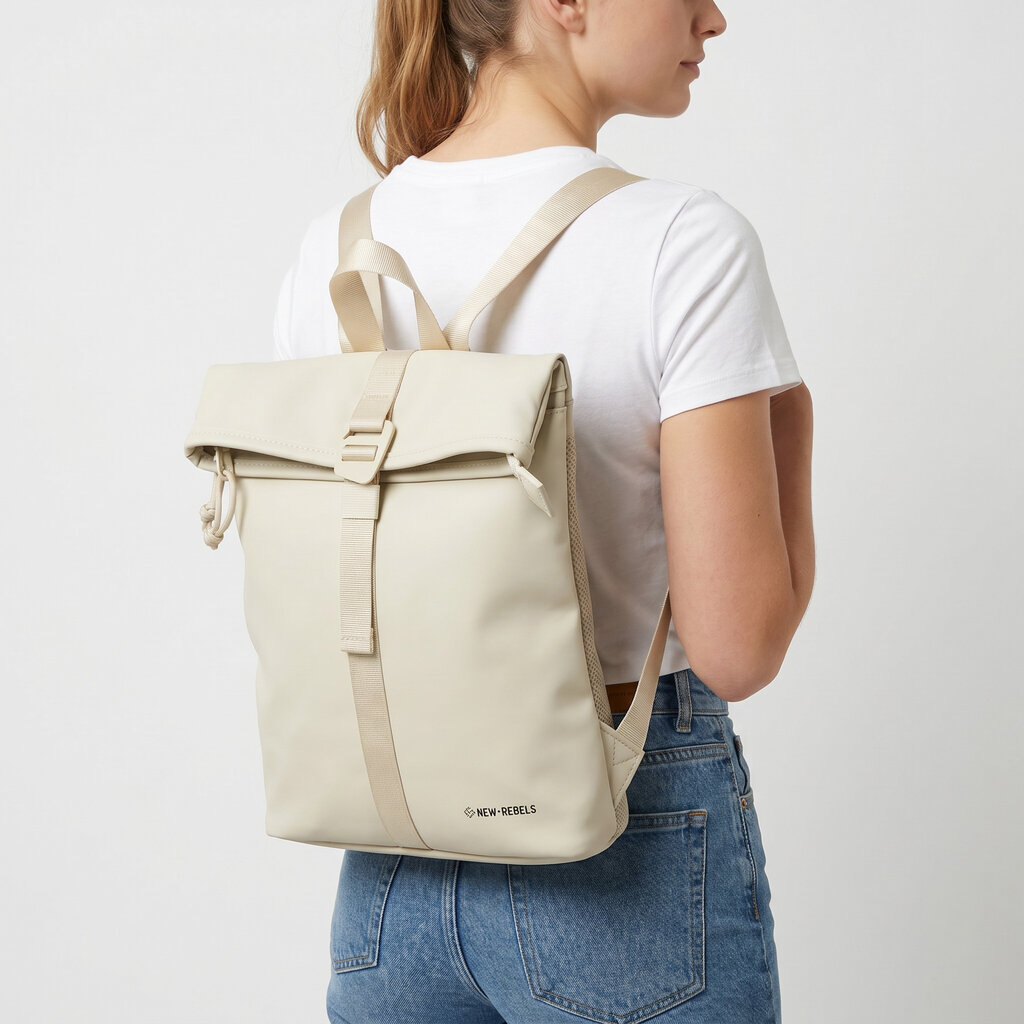 New Rebels New Rebels Los Angeles Rolltop Backpack Mini  7L Waterafstotende Rugzak van PU Beige
