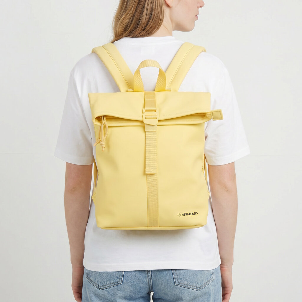 New Rebels New Rebels Branson Los Angeles Rolltop Backpack Mini 7L Waterafstotende Rugzak PU Butter Yellow