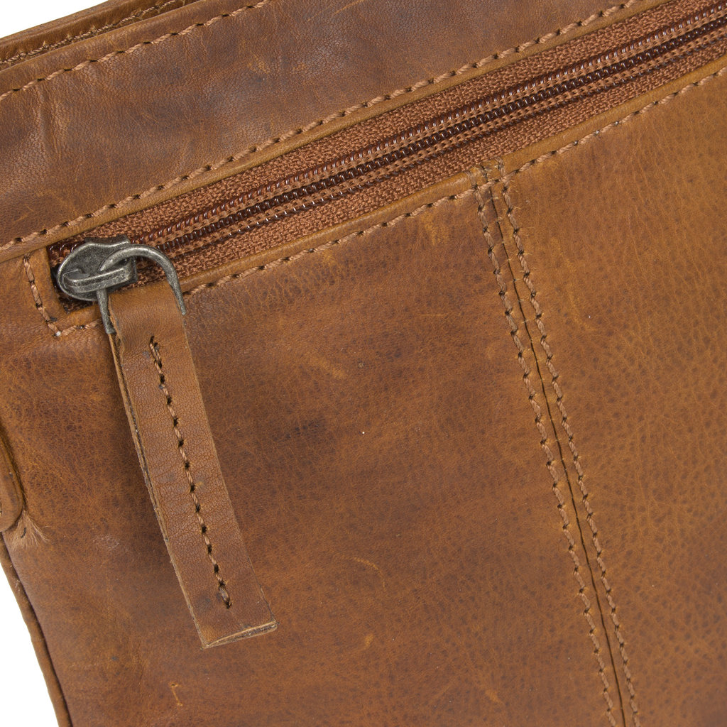 Justified Bags® Nynke Leather Zippered Shoulder Bag Cognac