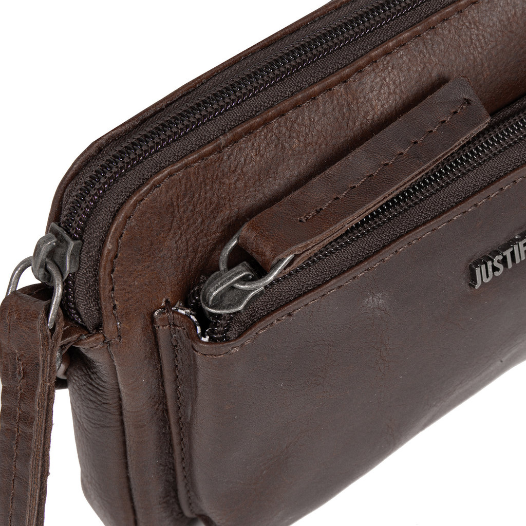 Justified Bags® Nynke Small Front Pocket Leren Schoudertas Bruin