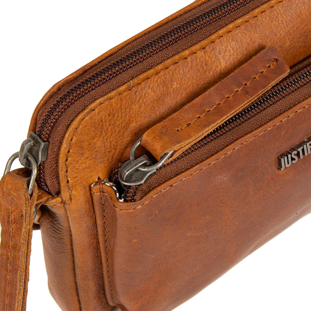 Justified Bags® Nynke Small Front Pocket Leather Shoulder Bag Cognac