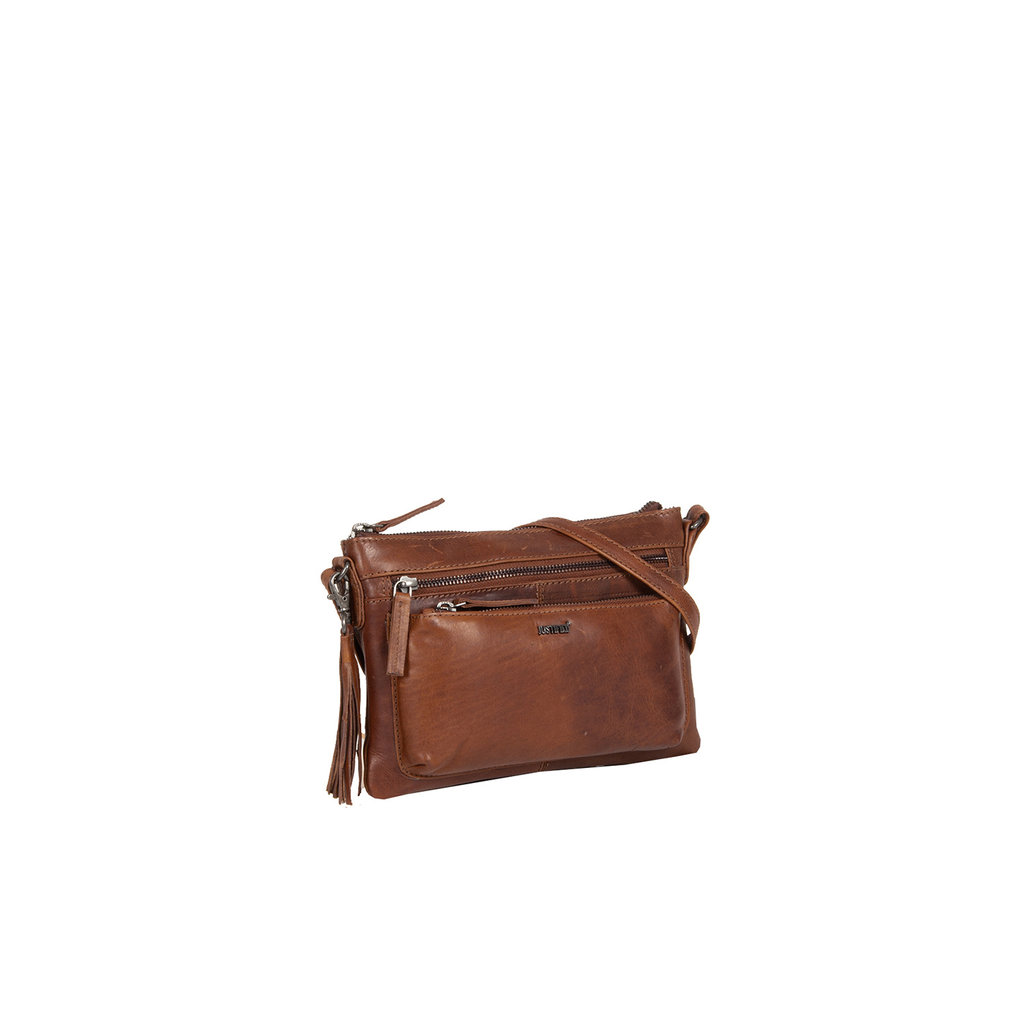 Justified Bags® Nynke Medium Front Pocket - Leather Shoulder Bag Brown