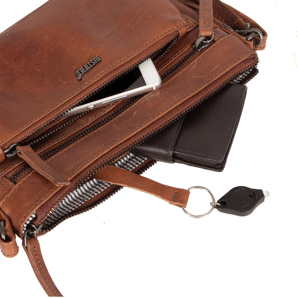 Justified Bags® Nynke Medium Front Pocket - Leder Umhängetasche Braun