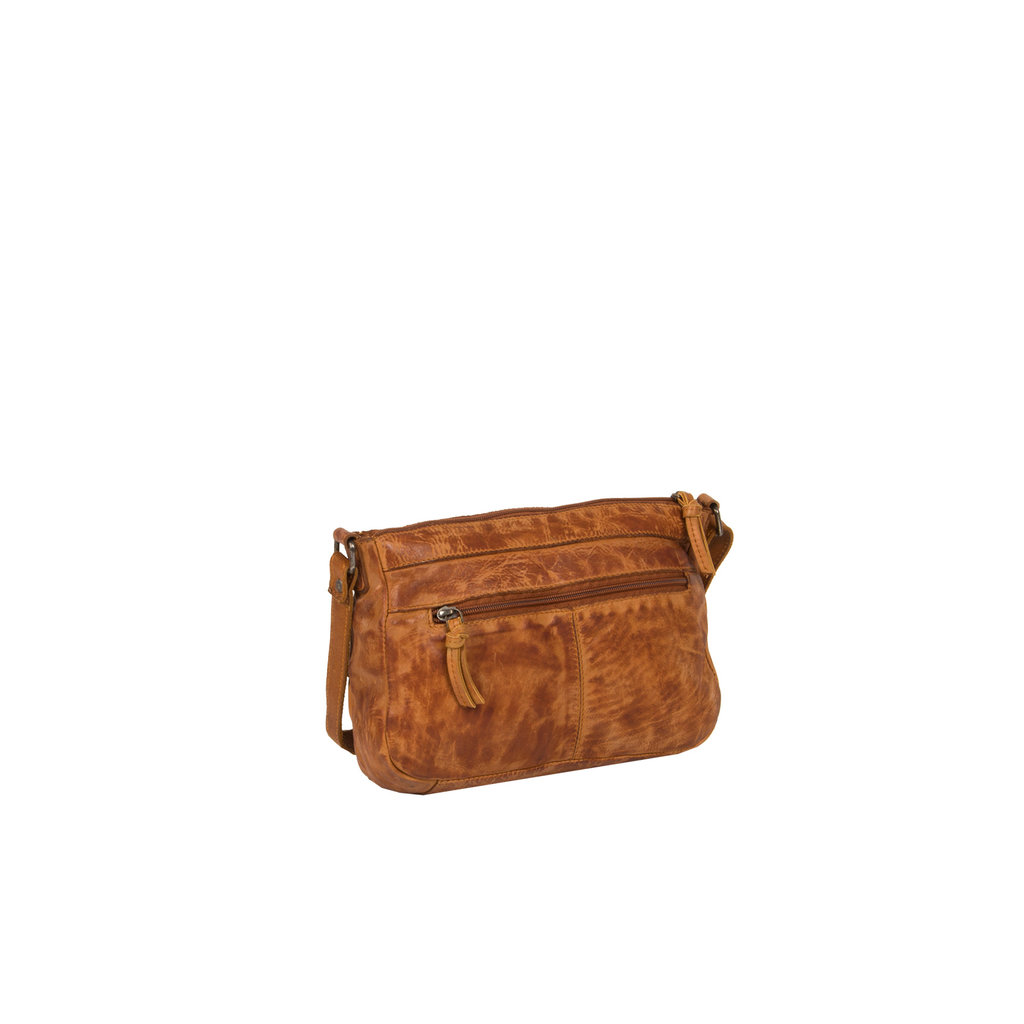 Justified Bags® Roma Leather Shoulder Bag Longshape Top Zip Cognac