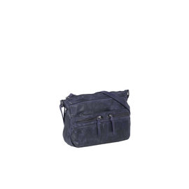 Justified Bags® Roma Lederen Schoudertas Longshape Top Zip Navy