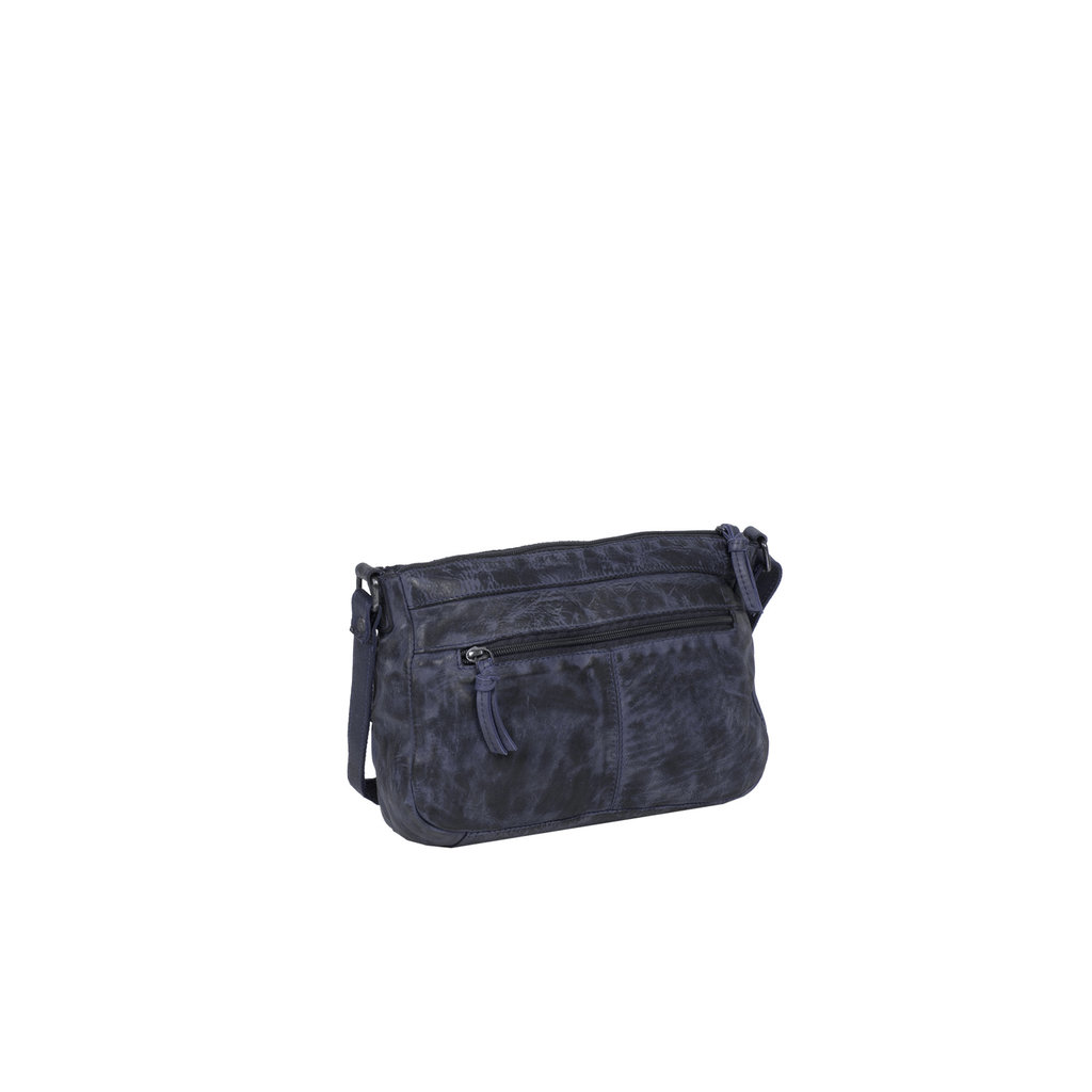 Justified Bags® Roma Leather Shoulder Bag Longshape Top Zip Navy