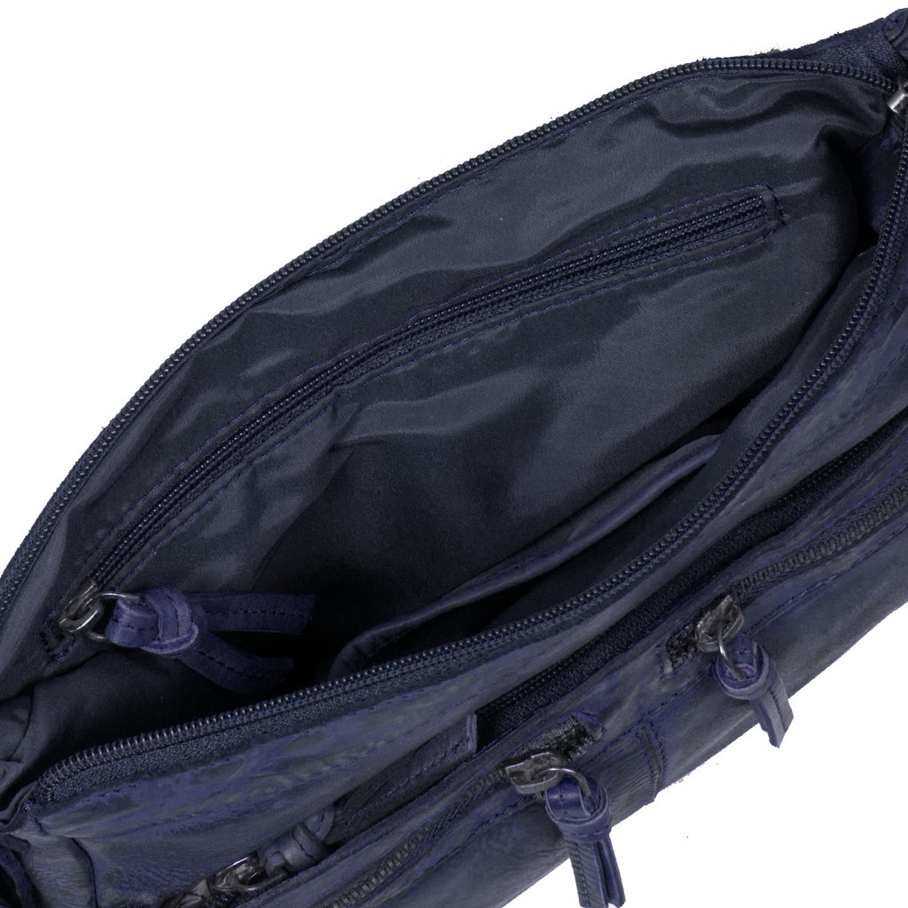 Justified Bags® Roma Leder Umhängetasche Longshape Top Zip Navy