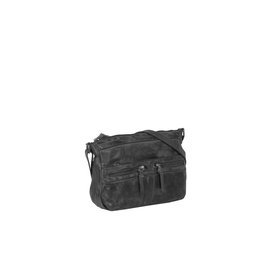 Justified Bags® Roma Leather Shoulder Bag Longshape Top Zip Black