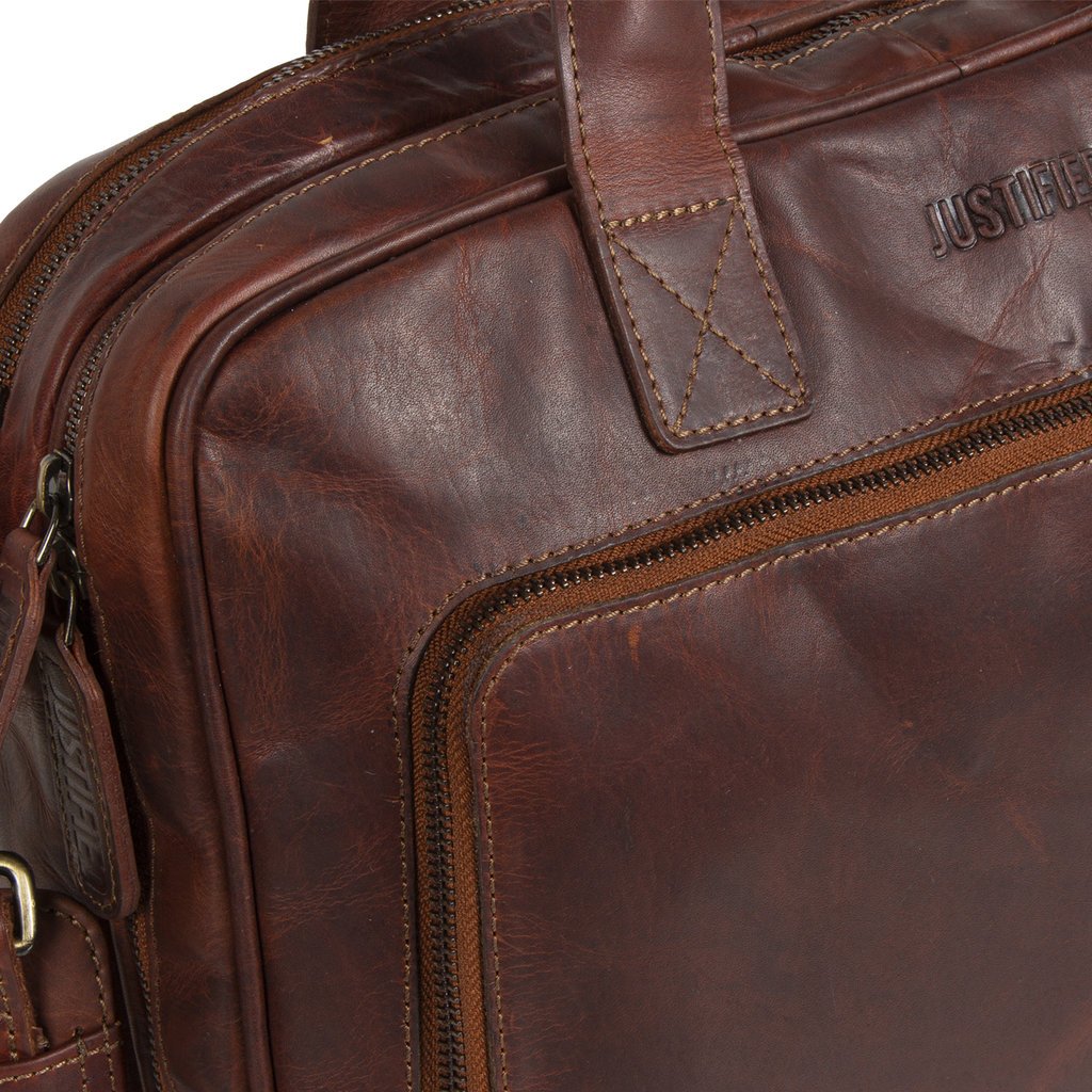 Justified Bags® - Max Laptop Business Tasche - Laptoptasche - 13'' Laptop - Cognac Laptop - Leder - Cognac