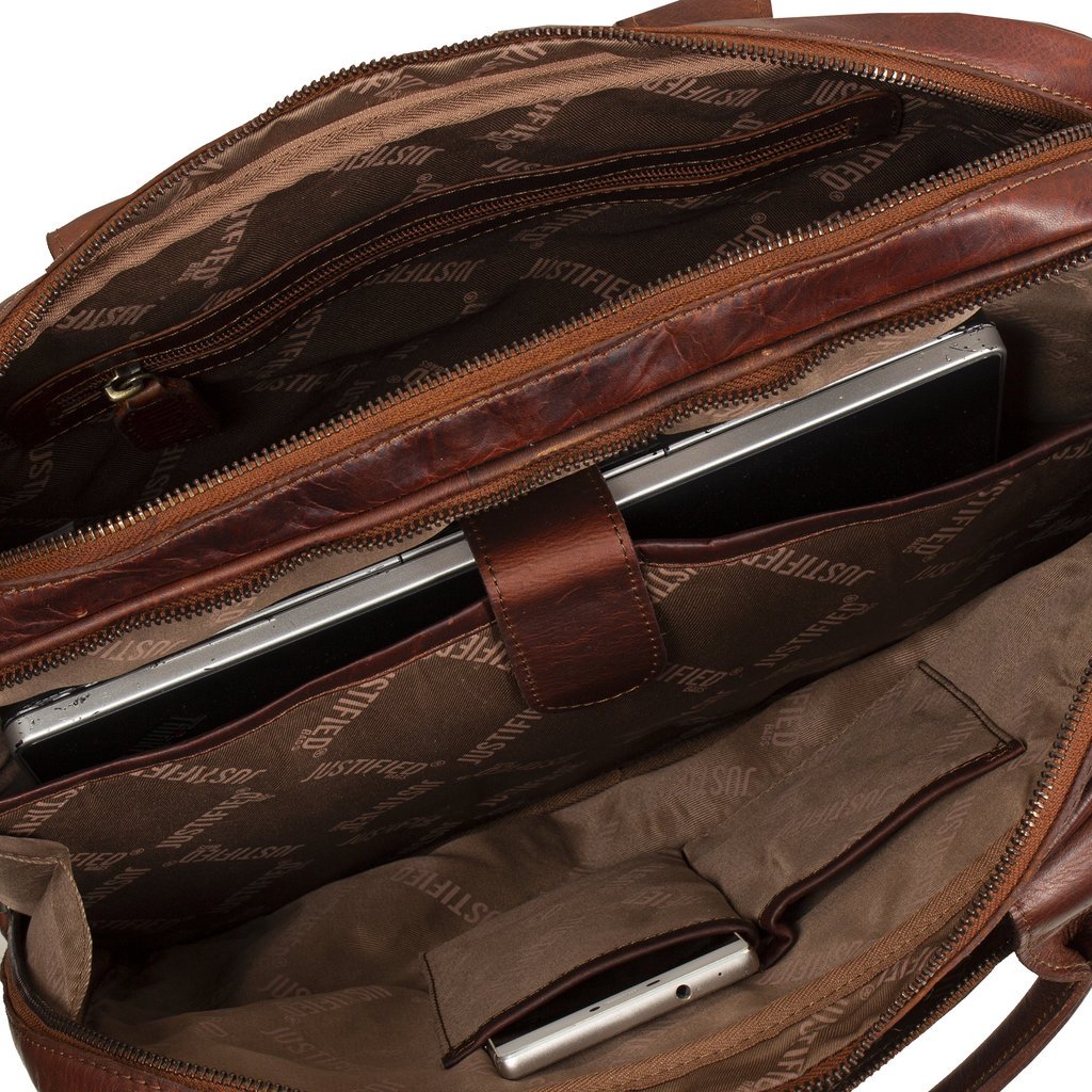 Justified Bags® - Max Laptop Business Bag - Laptop Bag - 13'' Laptop - Cognac Laptop - Leather - Cognac