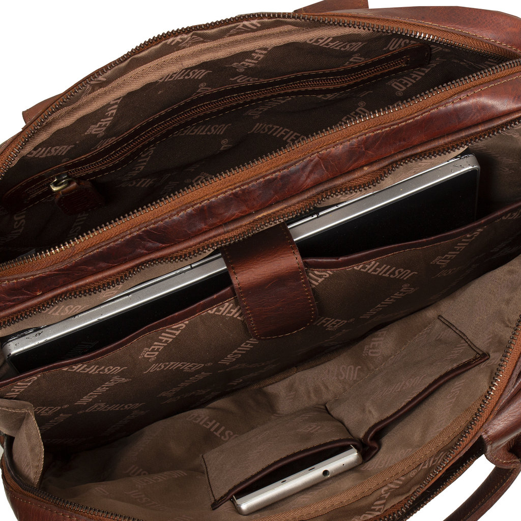 Justified Bags® - Max Laptop Business Bag - Laptoptas - Aktetas - 13'' Laptop - Leer - Cognac