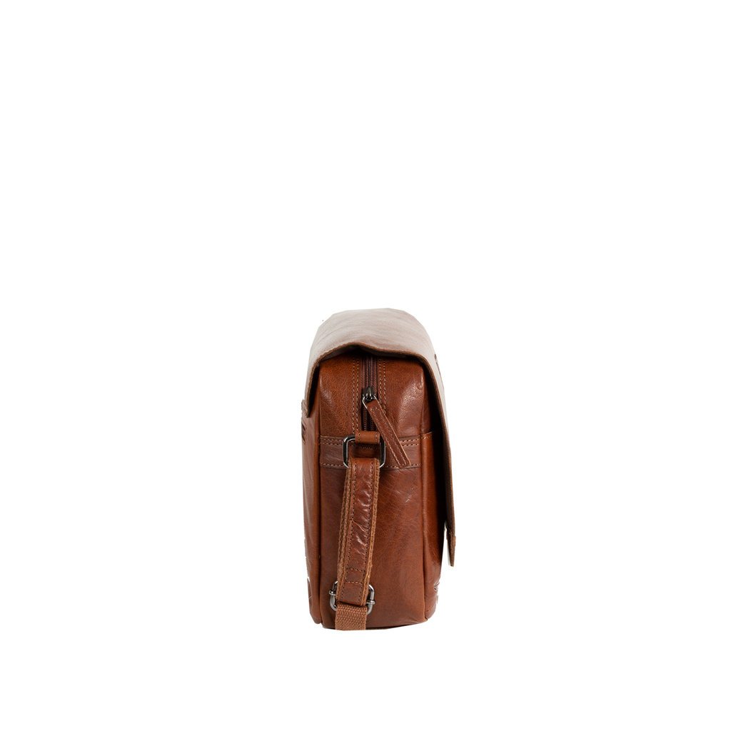 Justified Bags® Titan Small Flapover Leather Shoulder Bag Cognac