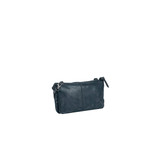 Justified Bags® Roma 3 Compartments Leather Shoulder Bag Top Zip Navy Blue