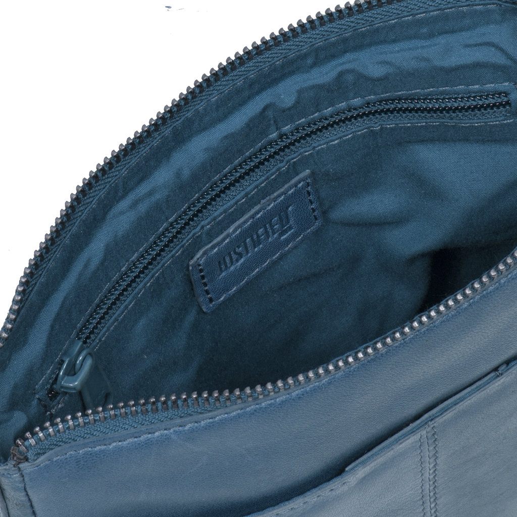 Justified Bags® Belukha - Leather Shoulder Bag - Crossbody Bag - Top Zip - Medium - Ocean Blue