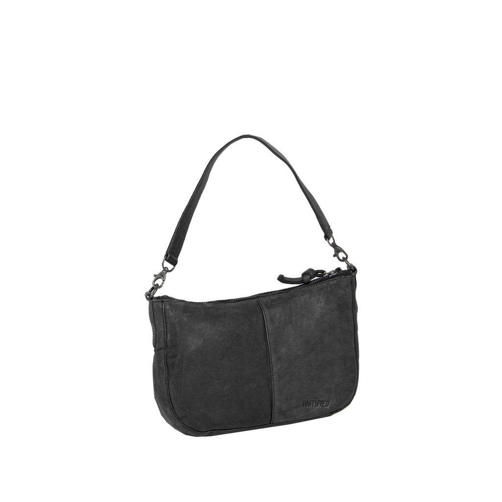 Justified Bags® - Saira - Shoulder bag - Zipper - Leather - 26x9x18cm - Grau