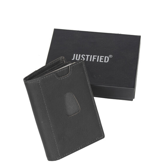 FANDARE Portemonnee voor heren en dames, portemonnee, klapstijl, leren portemonnee met muntvak en creditcardsleuven, Zwart, L, Klassiek