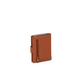 Leather nappa credit case holder + backside coin Cognac + box