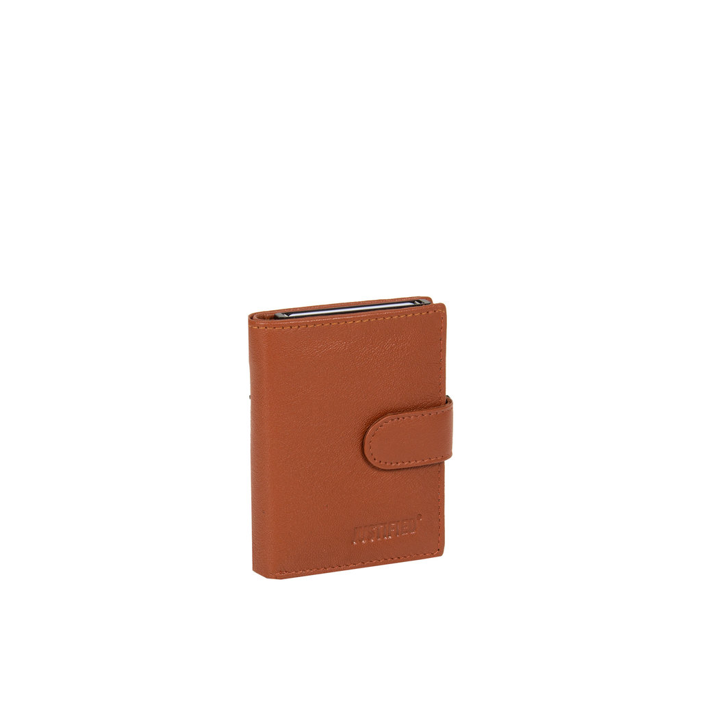 Leather nappa credit case holder + backside coin Cognac + box