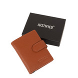 Leather nappa credit case holder + backside coin Cognac + box