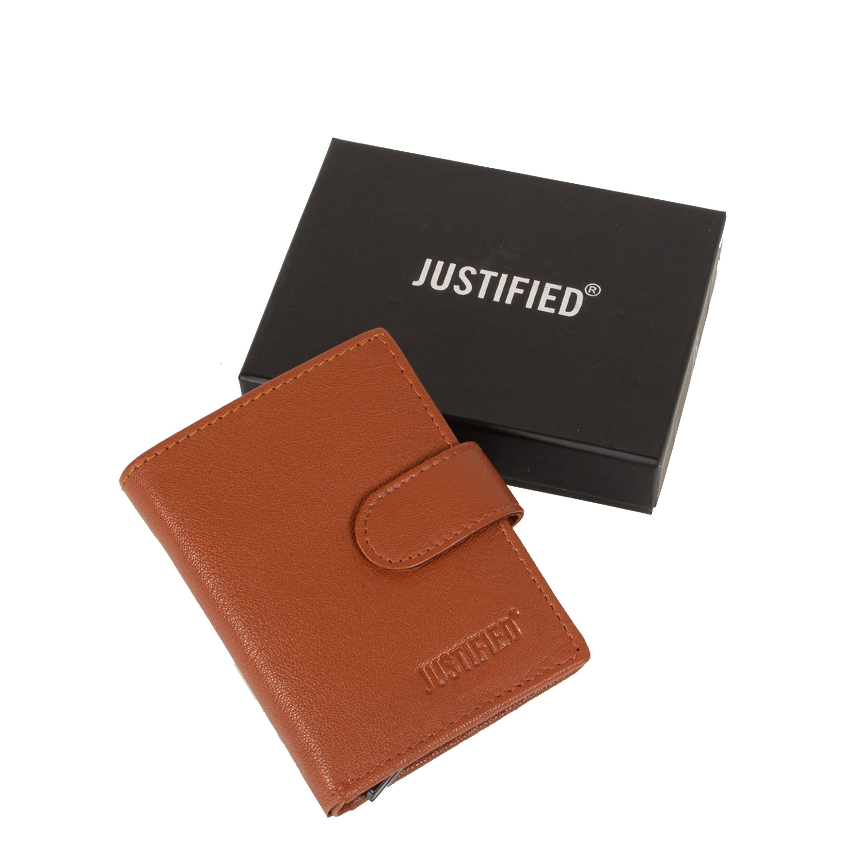 Justified Bags Leather Nappa Credit Case Holder + Backside Coin Cognac + Box