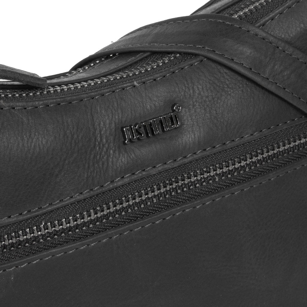 Justified Bags® Nynke Double Top Zip Leather Shoulder Bag Black