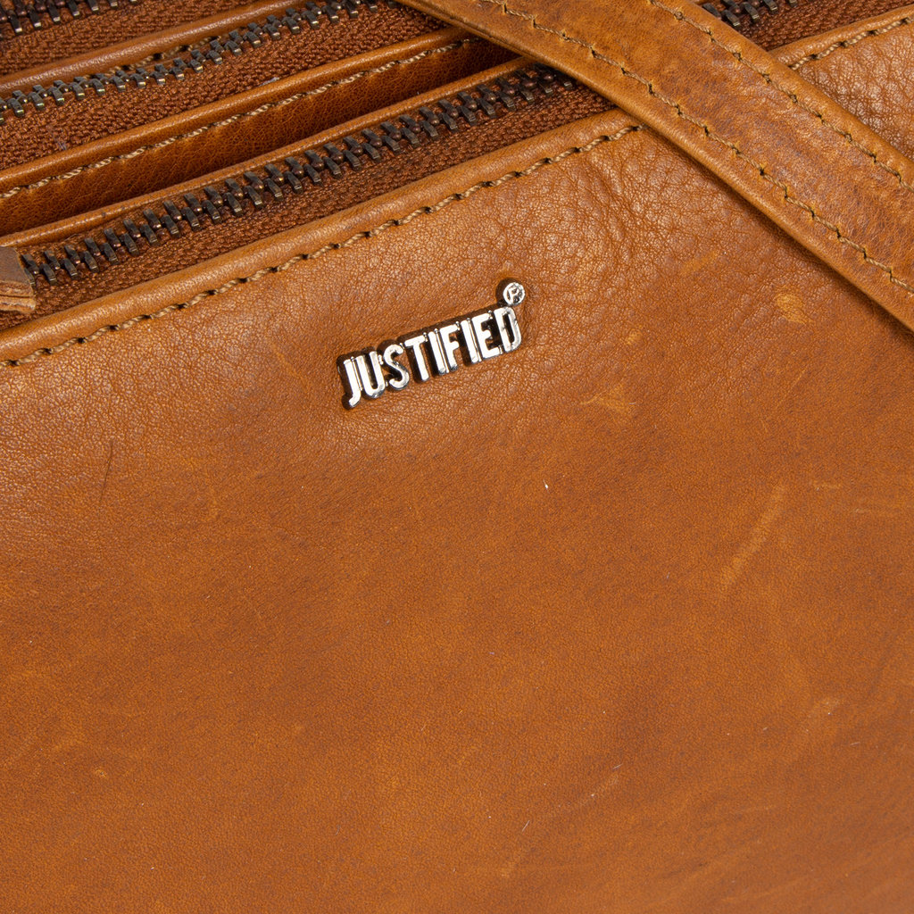 Justified Bags® Nynke Tripple Top Zip  Schoudertas Cognac