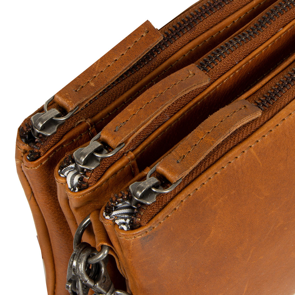 Justified Bags® Nynke Tripple Top Zip  Schoudertas Cognac