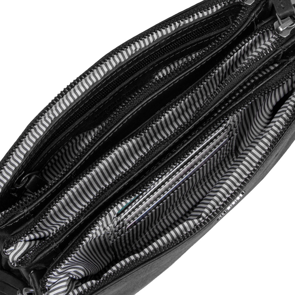 Justified Bags® Nynke Triple Top Zip Leather Shoulder Bag Black