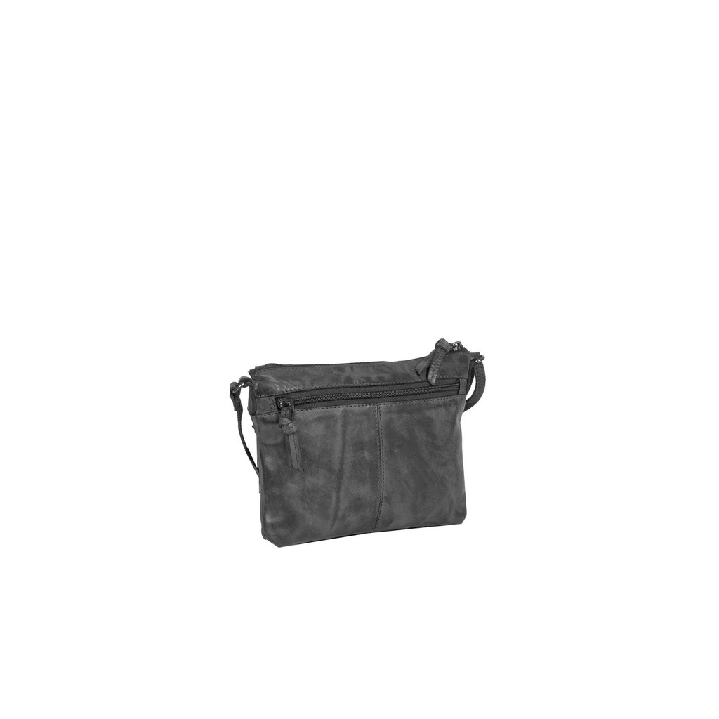 Justified Bags® Roma Top Zip Leder Schwarz Umhängetasche