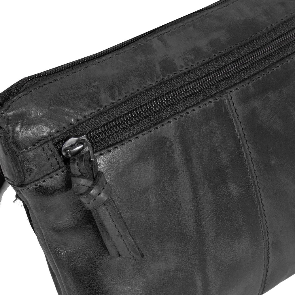 Justified Bags® Roma Top Zip Leather Black Shoulder Bag