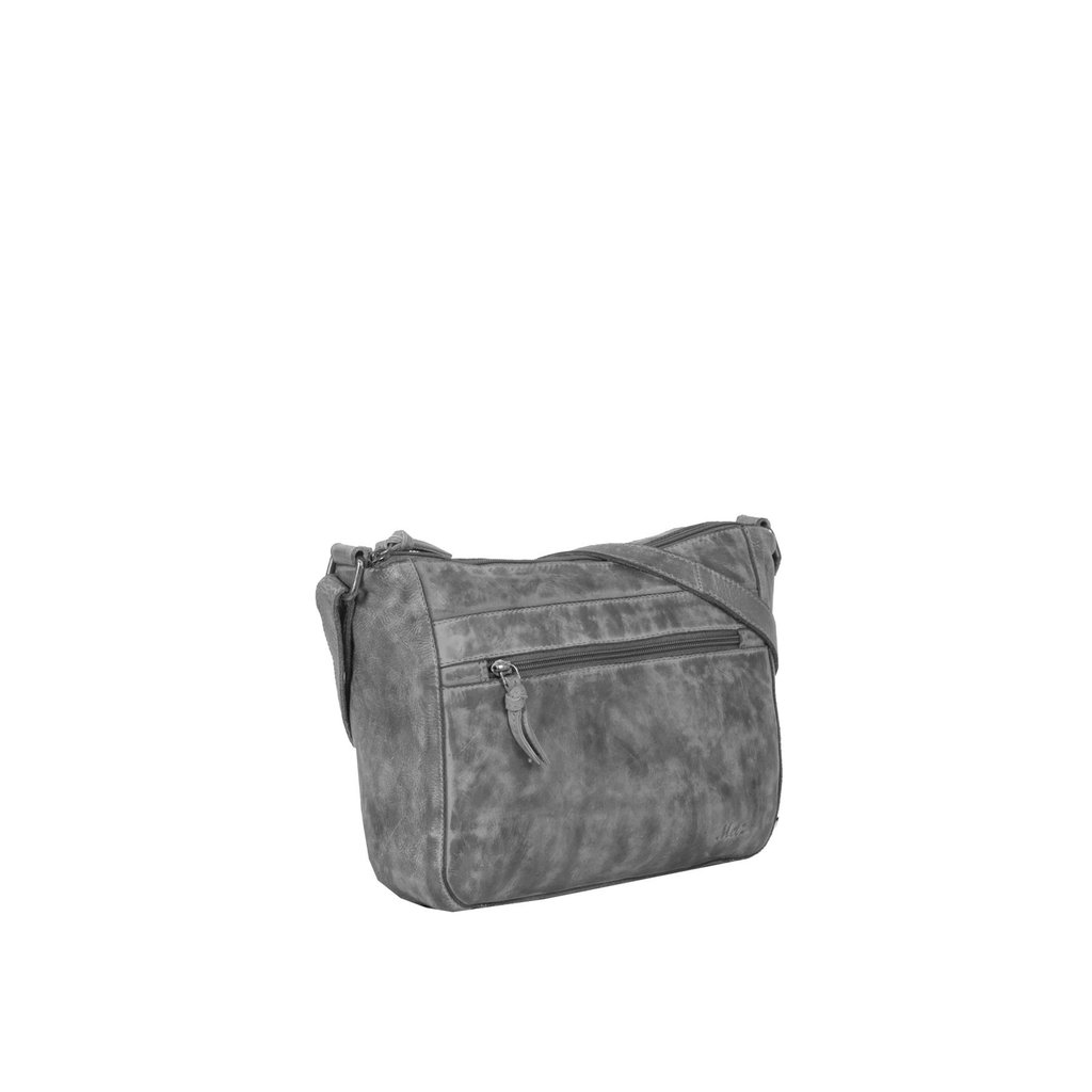 Justified Bags® Roma Leather Shoulder Bag Big Top Zip Gray