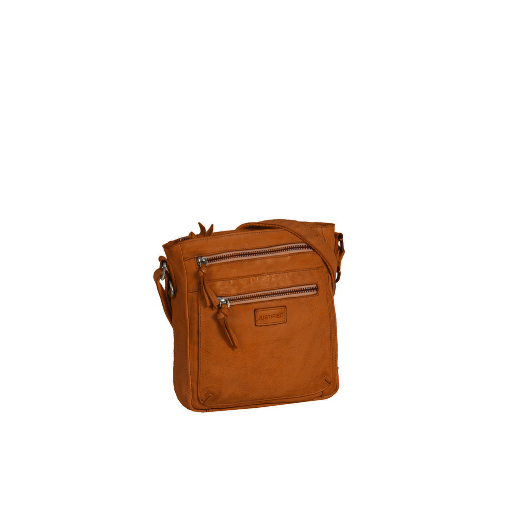 Justified Bags® Carmen - Shoulder bag - Crossbody bag - Top Zip - Leather - Cognac - 20x5x23cm