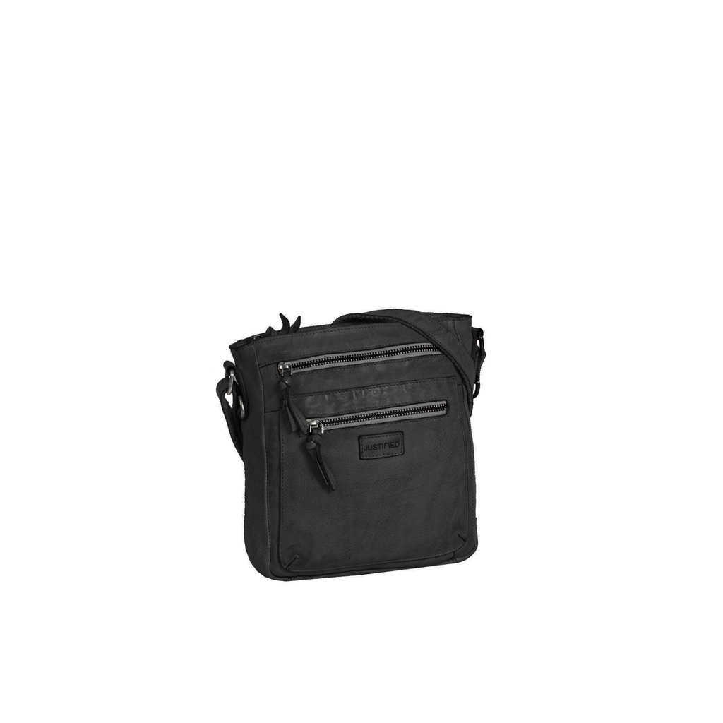 Justified Bags® Carmen - Schoudertas - Crossbody tas - Top Zip - Leer - Zwart - 20x5x23cm