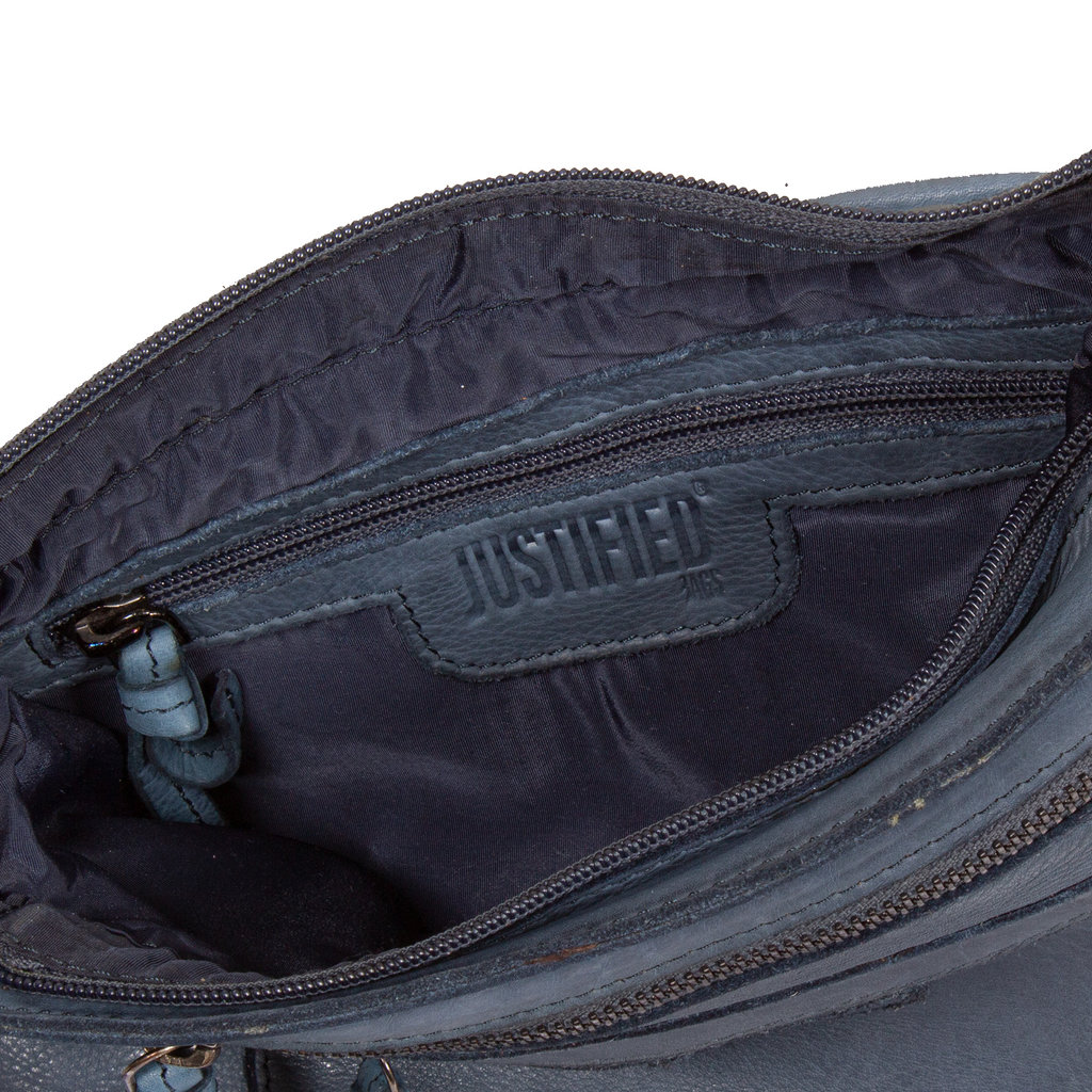 Justified Bags® Carmen - Leather Shoulder Bag - Shoulder Bag - Zip Top - Leather - Navy Blue