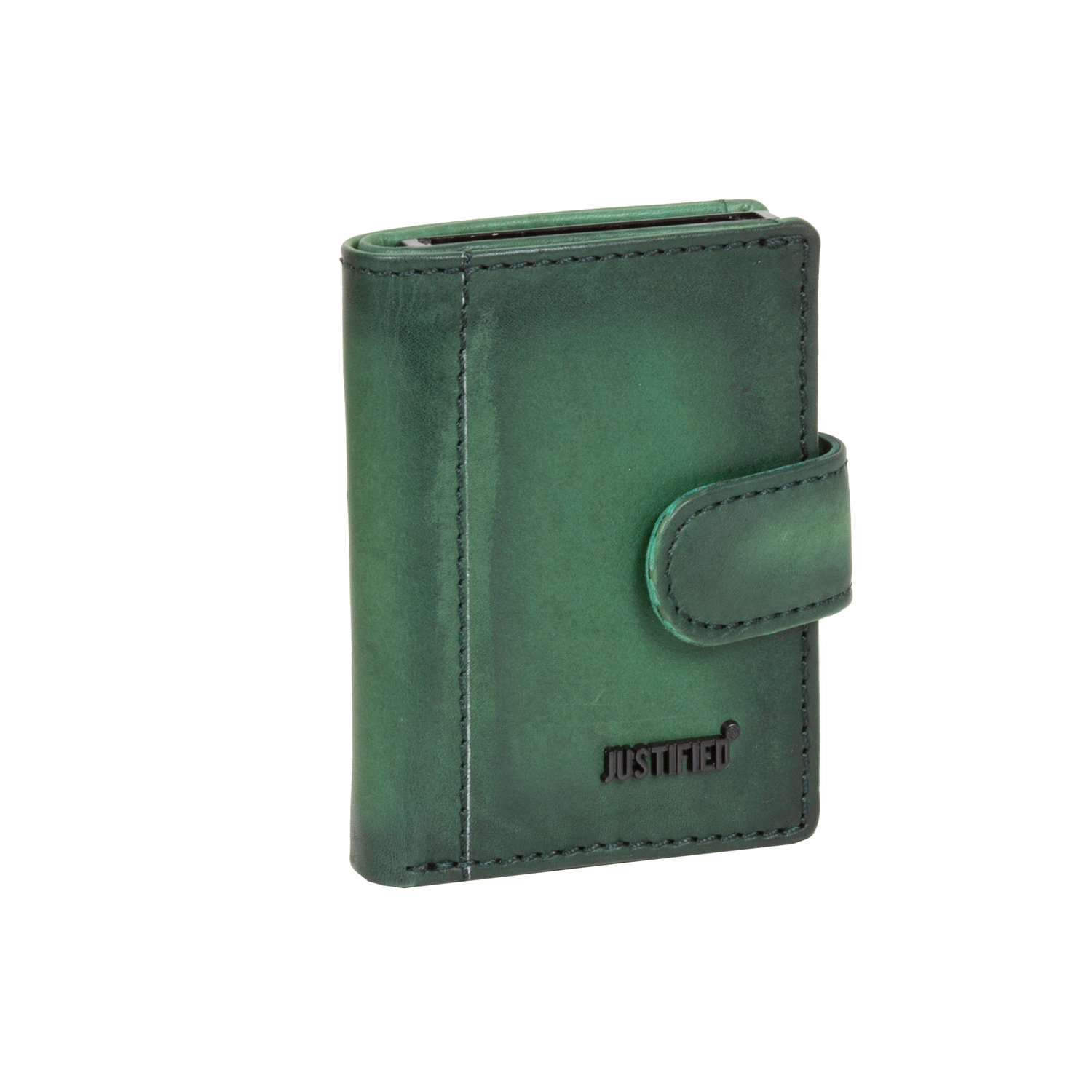 Justified Bags® Burned Leather Creditcard Holder Coinpocket + Box Dark Green