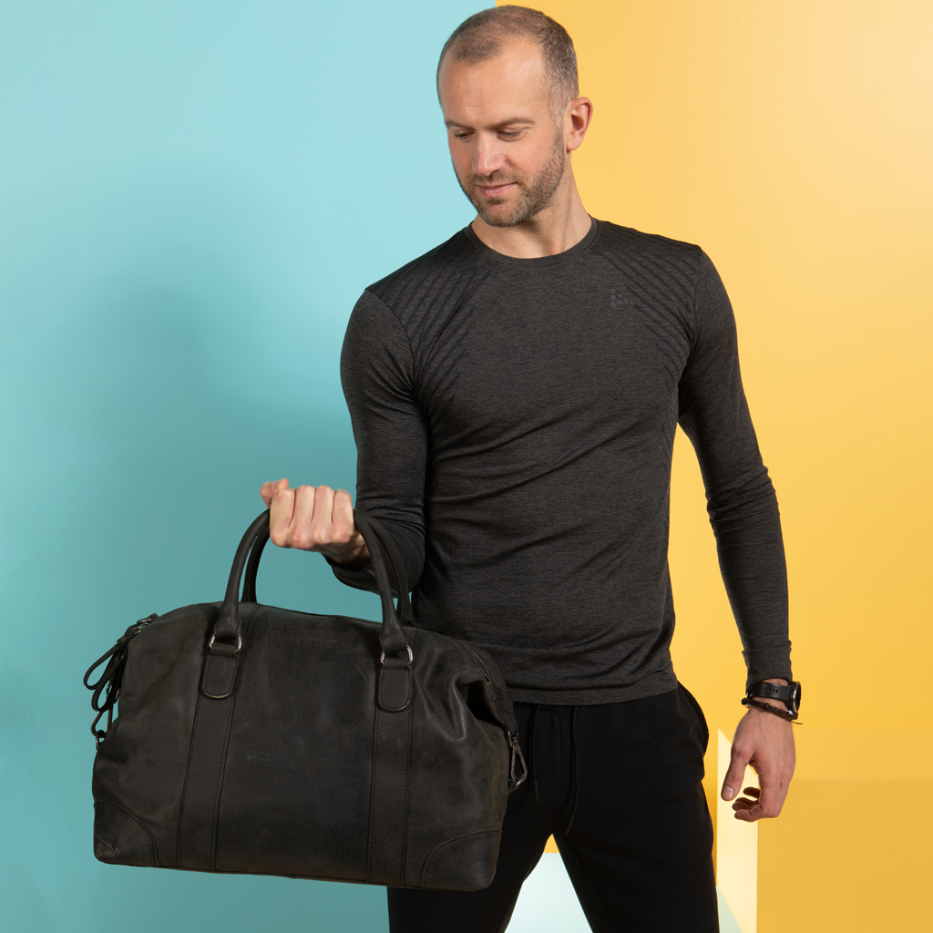Justified Bags® - Mercure - Black Leather Weekender - Travel Bag - Laptop Compartment