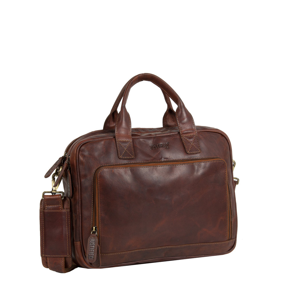 Justified Bags® - Max Laptop Business Tasche - Laptoptasche - 13'' Laptop - Cognac Laptop - Leder - Cognac