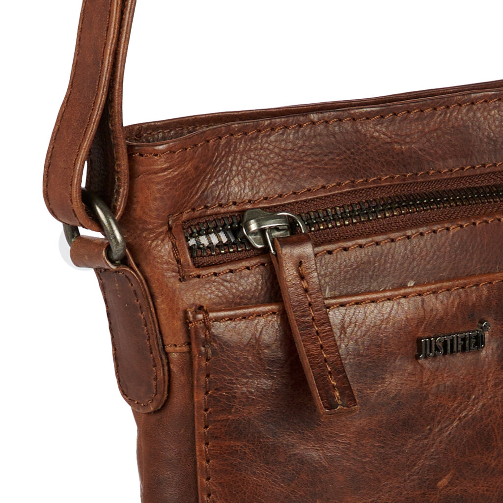 Justified Bags® Nynke Top Zip Leder Umhängetasche Braun