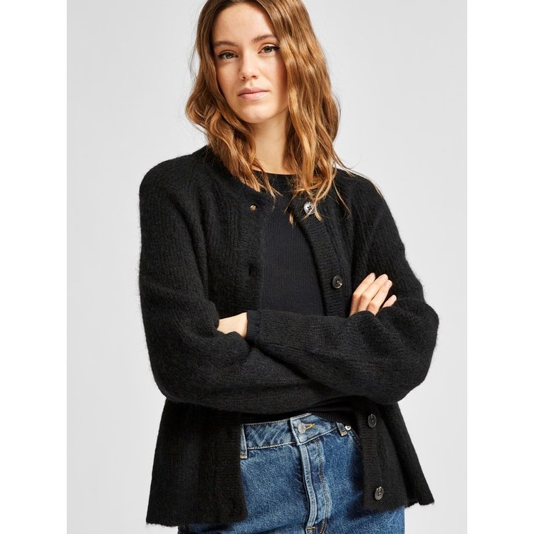 Selected Femme SLF LULU LS KNIT SHORT CARDIGAN Black
