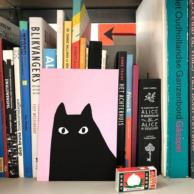 Atelier Titi Poster Black cat silhouette Orchid A5