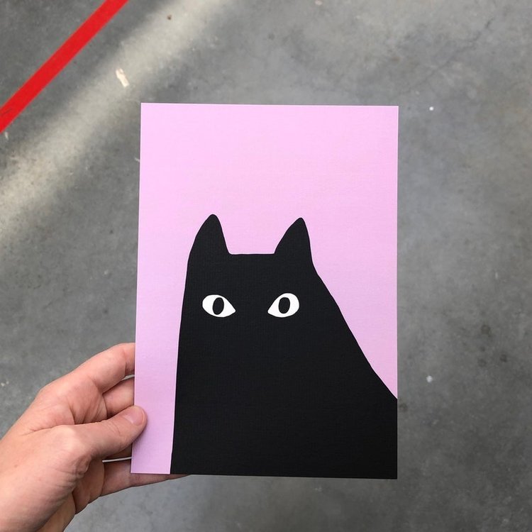 Atelier Titi Poster Black cat silhouette Orchid A5