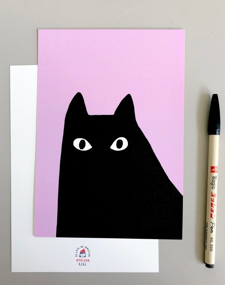 Atelier Titi Poster Black cat silhouette Orchid A5