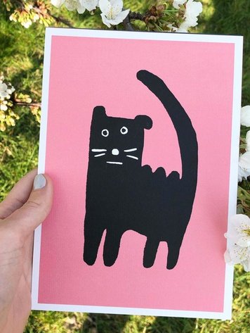 Atelier Titi Poster A slightly confused cat Pink A5