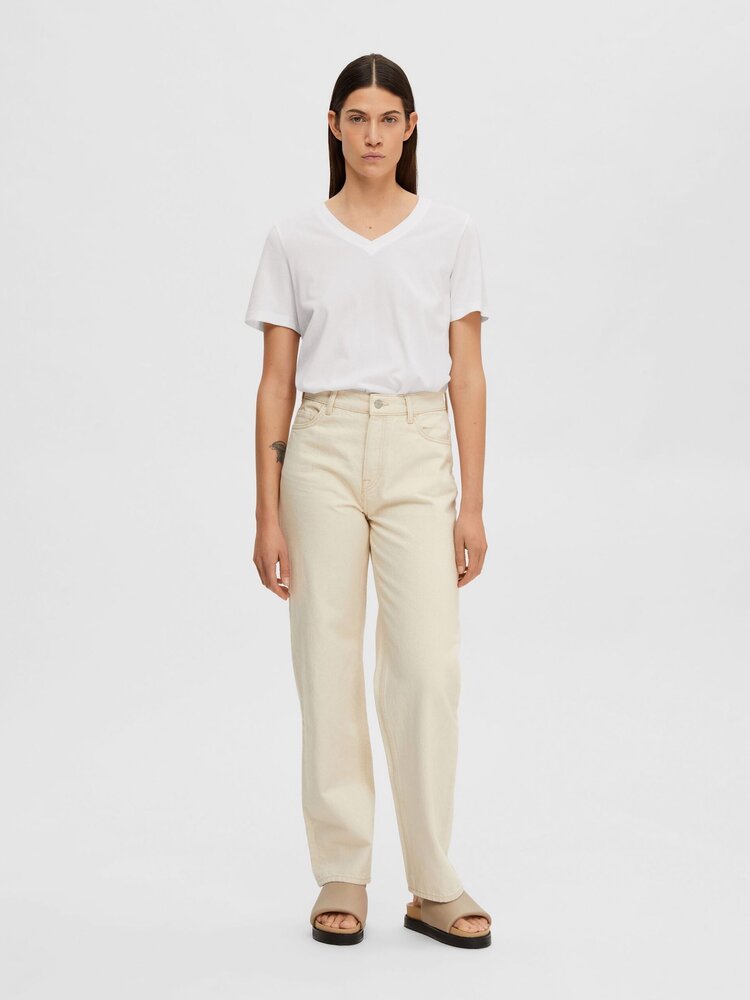 Selected Femme SLFESSENTIAL SS V-NECK TEE Bright White