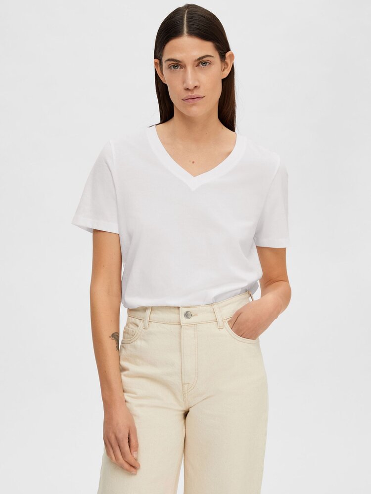 Selected Femme SLFESSENTIAL SS V-NECK TEE Bright White