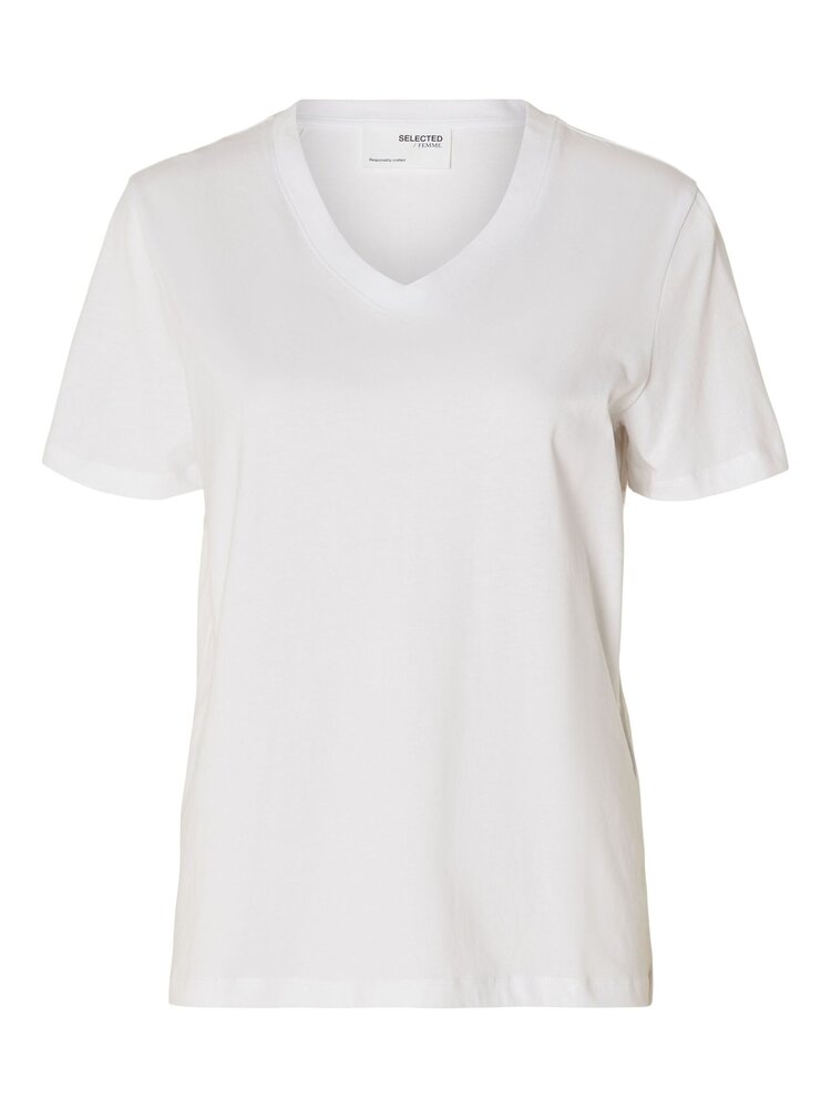 Selected Femme SLFESSENTIAL SS V-NECK TEE Bright White