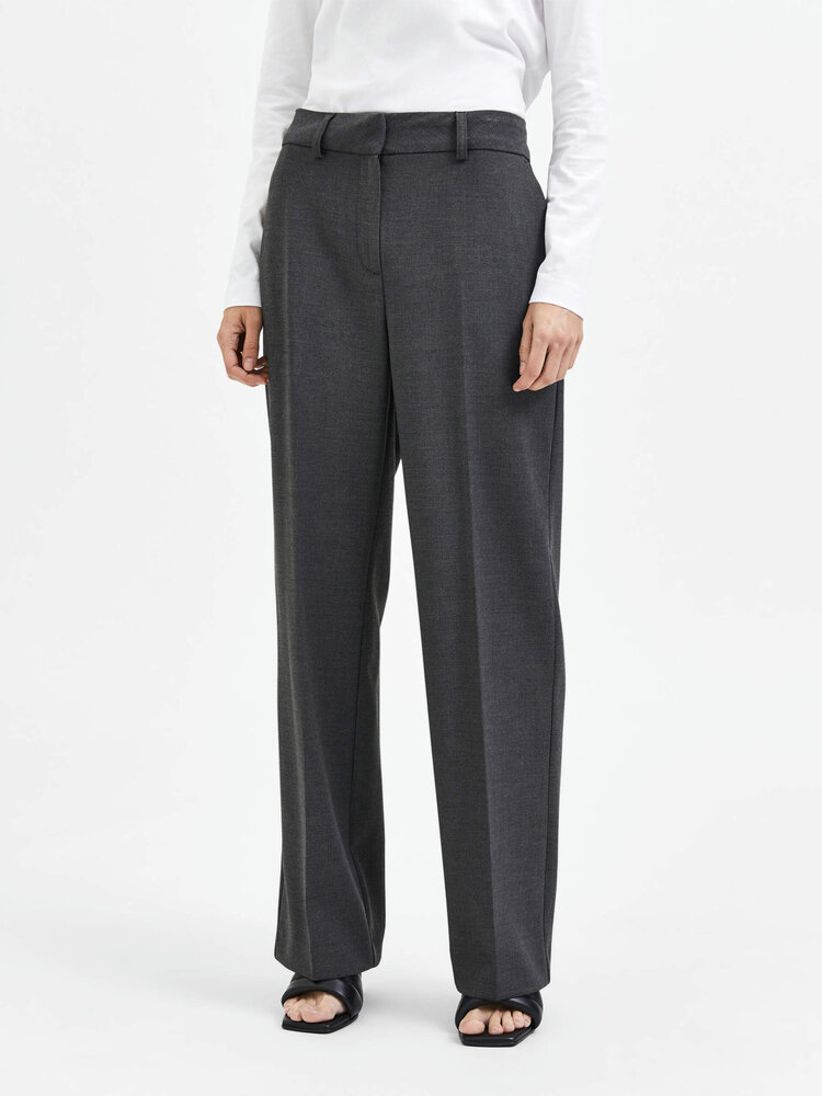 Selected Femme SLFRITA MW WIDE PANT Dark Grey Melange
